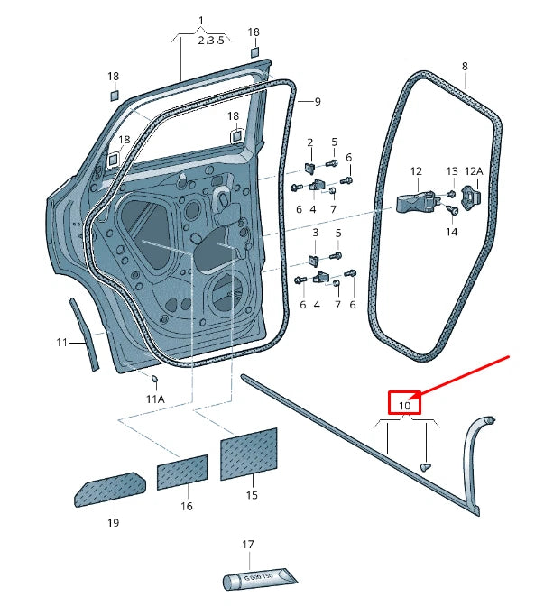 NEW SKODA KAROQ NU REAR RIGHT LOWER DOOR SEAL RUBBER 575839120C9B9 ORIGINAL