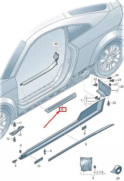 NEW AUDI TT FV FRONT RIGHT OUTER SILL TRIM STRIP 8S0853492A9B9