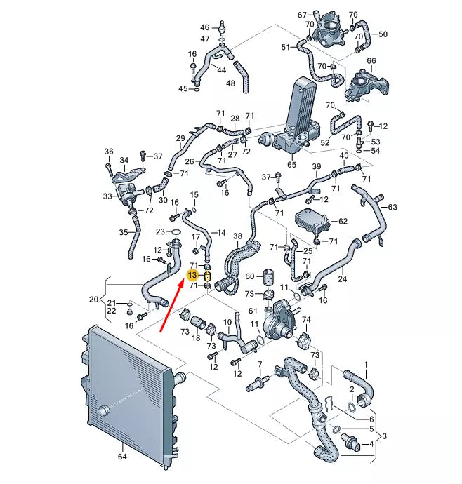 NEW VW TOUAREG 7P MK2 COOLANT HOSE PIPE 057121055E