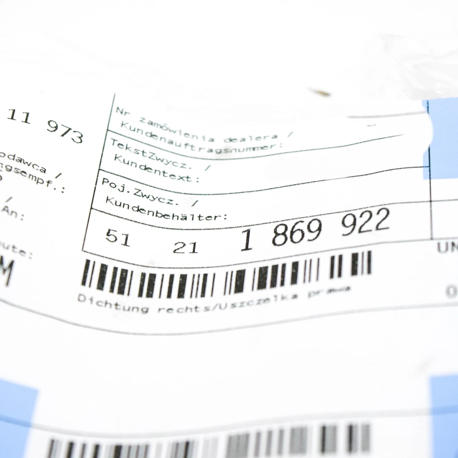 NEW BMW 6 E24 FRONT RIGHT DOOR GASKET 51211869922 1869922 ORIGINAL