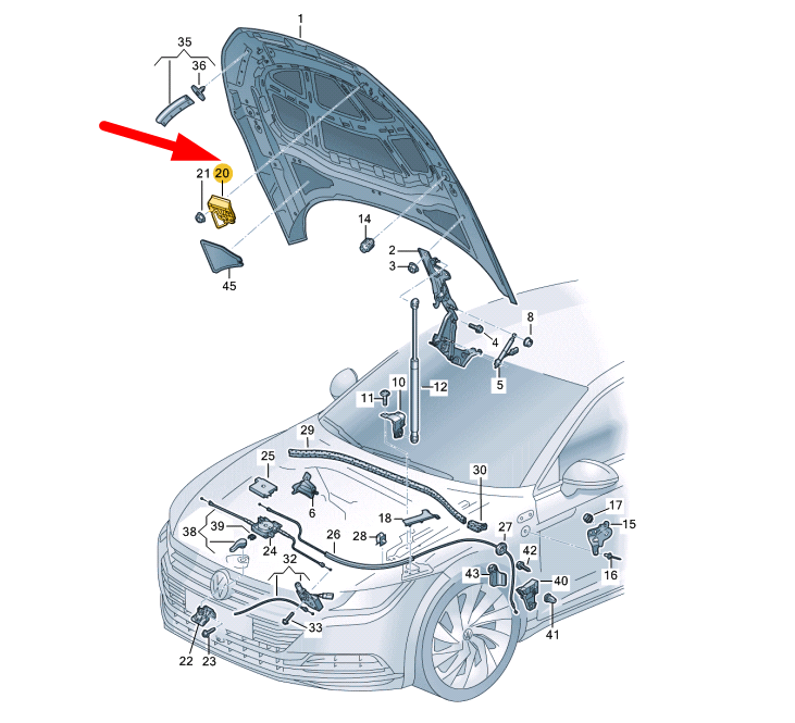 NEW VW ARTEON 3H7 FRONT HOOD RIGHT STRIKER 8S0823186D ORIGINAL