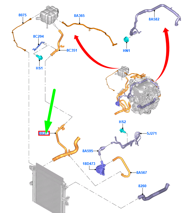 new ford ranger mk3 radiator coolant hose assy jb3g-8b273-ae 2314898 original