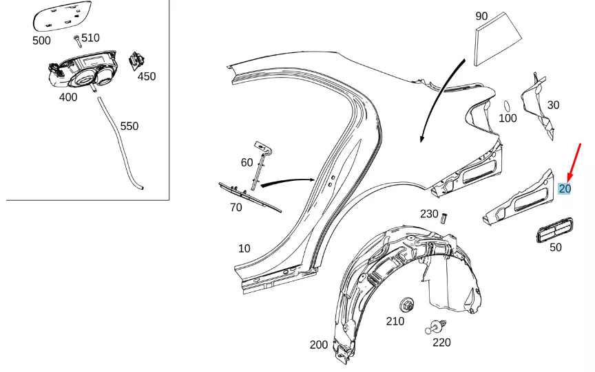 NEW MERCEDES-BENZ C W205 REAR RIGHT FENDER CLOSING PANEL A2056302403 ORIGINAL