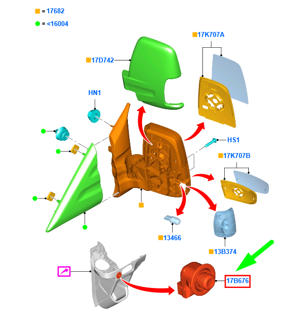 new ford transit mk4 front door mirror control lever assy 1782894 original