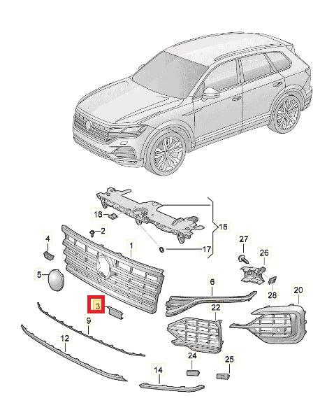 NEW VW TOUAREG CR FRONT RADIATOR GRILLE LEFT COVER CAP 760853793A9B9 ORIGINAL