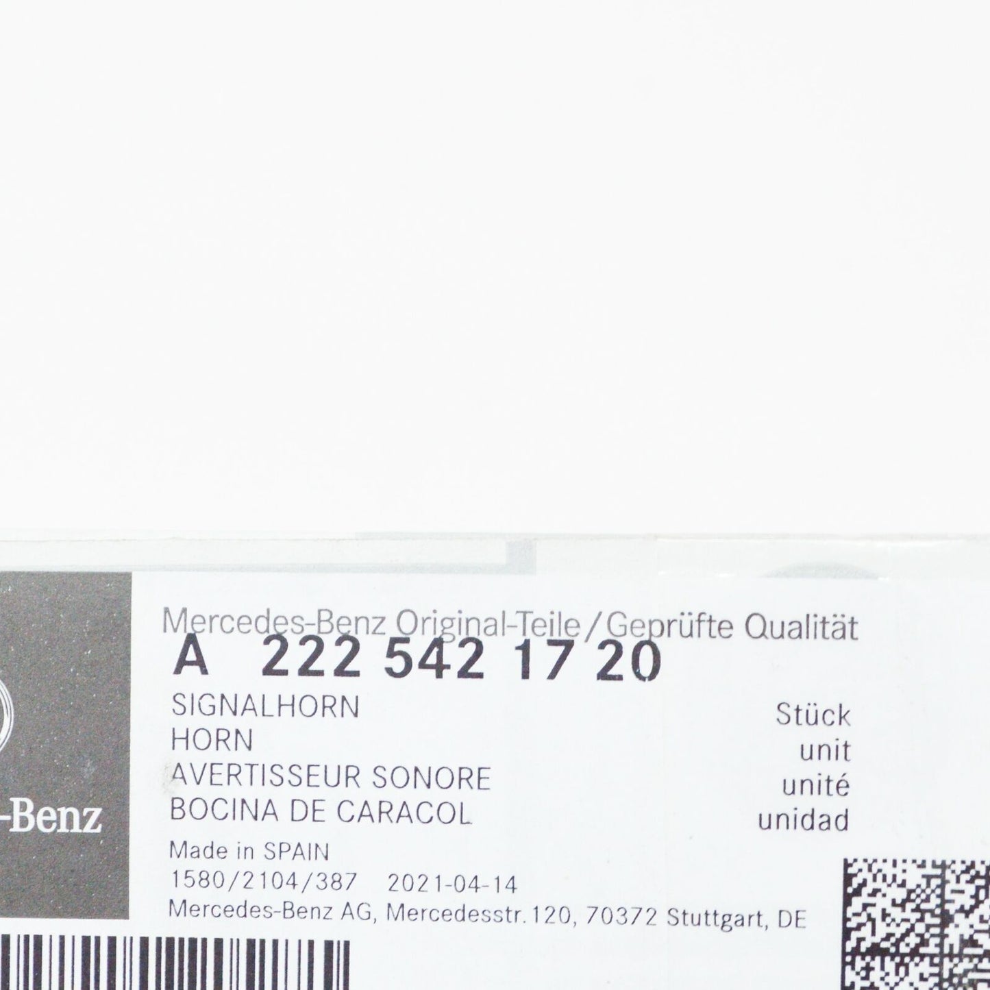 NEW MERCEDES-BENZ S W222 RIGHT SIDE HORN A2225421720 ORIGINAL