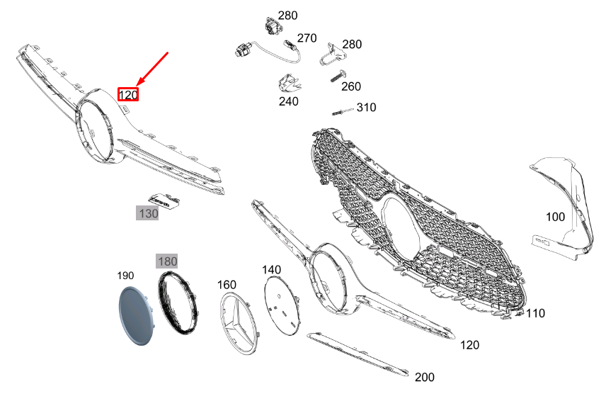 new mercedes-benz cls c257 radiator grille center trim cover a2578855800