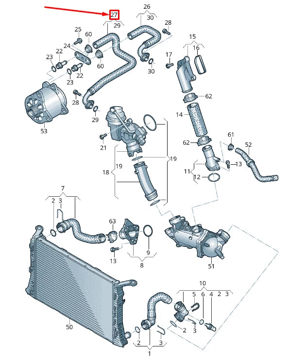 NEW AUDI RS6 AVANT QUATTRO C7 FRONT CENTER COOLANT HOSE 079121030B ORIGINAL