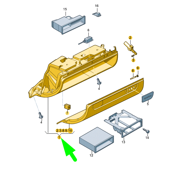 new audi a3 8p glove compartment box lhd 8p1857035p6ps original