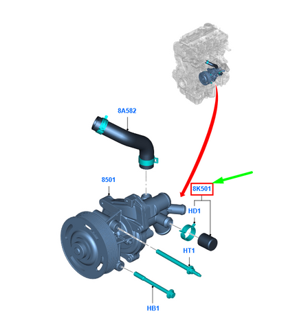 new ford ranger t6 mk1 water pump cap ab39-8k501-aa 1722876 original