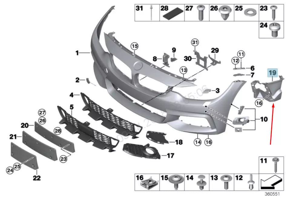 NEW BMW 4 F32 RIGHT FOG LIGHT BRACKET 51118054512 8054512 2015 ORIGINAL