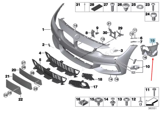NEW BMW 4 F32 RIGHT FOG LIGHT BRACKET 51118054512 8054512 2015 ORIGINAL