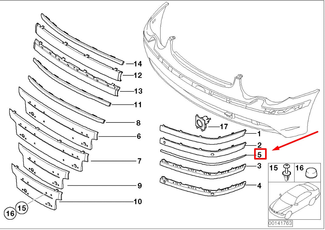 NEW BMW 7 E65,E66,E67 FRONT LEFT BUMPER GUARD TRIM 7033475 51117033475 ORIGINAL