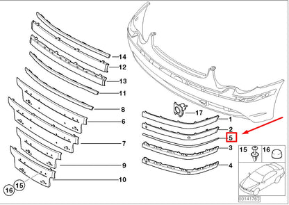 NEW BMW 7 E65,E66,E67 FRONT LEFT BUMPER GUARD TRIM 7033475 51117033475 ORIGINAL