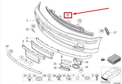 NEW BMW 3 E46 FRONT BUMPER CENTER M GRILLE 51112492213 2492213 ORIGINAL