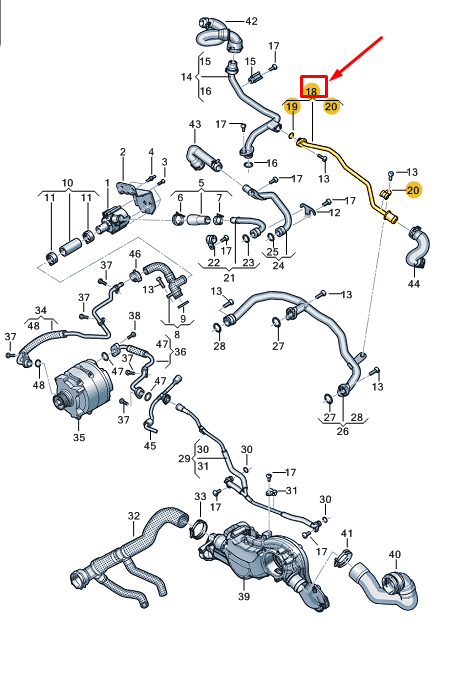 new audi a8 d5 engine coolant pipe 0p2121085a original