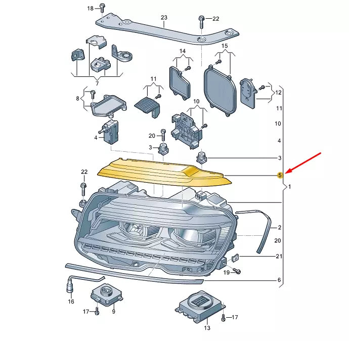NEW VW TIGUAN AD MK2 FRONT RIGHT HEADLAMP UPPER COVER PANEL 5NA998120 ORIGINAL