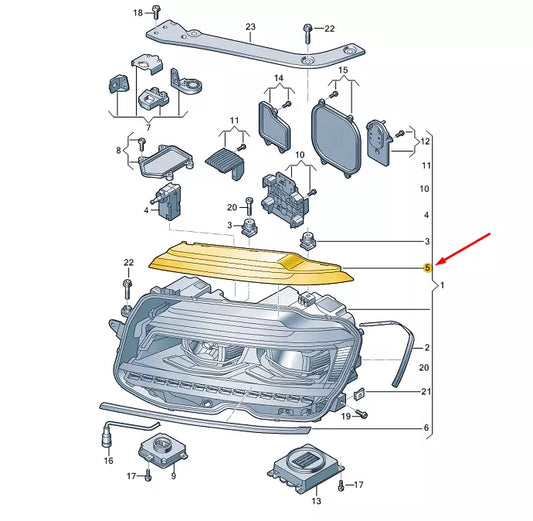 NEW VW TIGUAN AD MK2 FRONT RIGHT HEADLAMP UPPER COVER PANEL 5NA998120 ORIGINAL