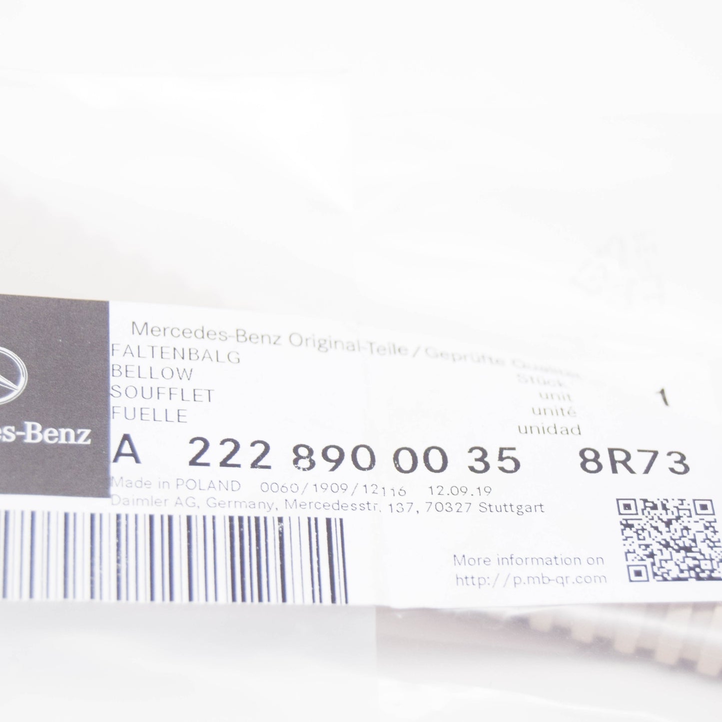 NEW MERCEDES-BENZ S W222 FRONT RIGHT SEAT BELLOW A22289000358R73 ORIGINAL