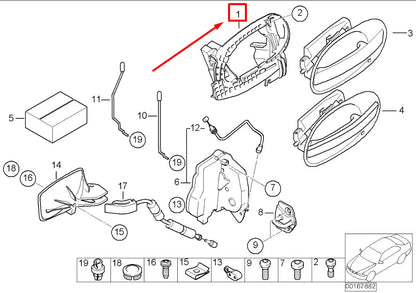 NEW BMW 7 E65 REAR LEFT OUTSIDE DOOR HANDLE CARRIER 7191571 51217191571 ORIGINAL