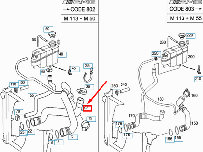 NEW MERCEDES-BENZ S W220 RADIATOR BOTTOM HOSE A2205010482 ORIGINAL