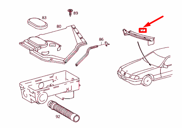 NEW MERCEDES-BENZ SL R129 BELOW WINDSHIELD LEFT BAFFLE A1298310536 ORIGINAL