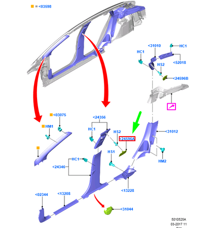 new ford focus mk3 c346 left b-pillar plug bm51-a245a13-ac3am1 1701852 original