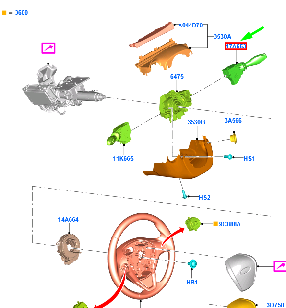 new ford ka mk3 steering wiper control switch 8a69-17a553-aa 1673151 original