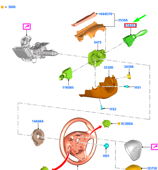 new ford ka mk3 steering wiper control switch 8a69-17a553-aa 1673151 original