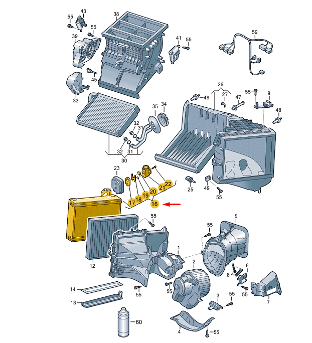 new vw transporter vi t6 evaporator with expansion valve rhd 7e2816103 original
