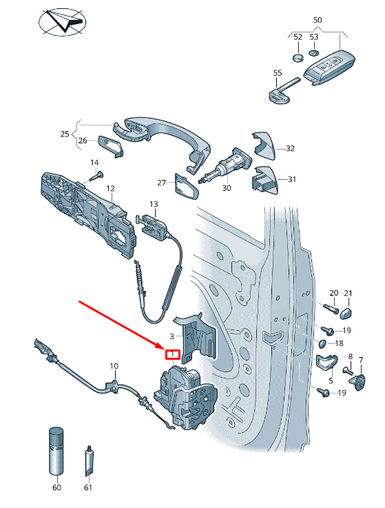 new vw touareg cr front left door lock lhd 761837015a original