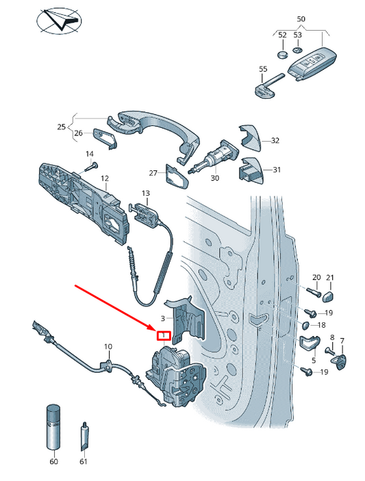 new vw touareg cr front left door lock lhd 761837015a original