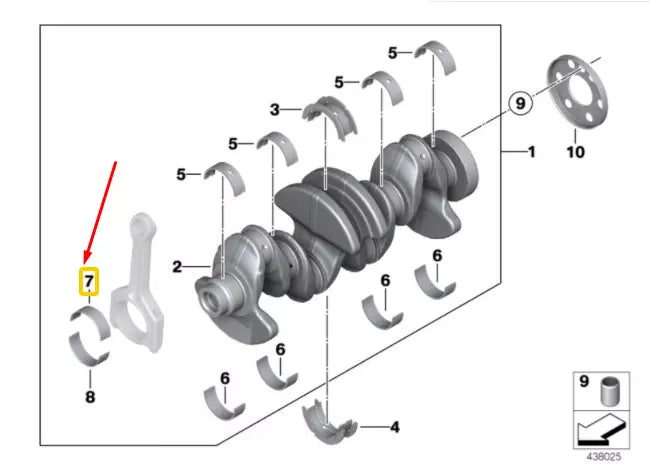 NEW BMW 1 F20 CRANKSHAFT BEARING SHELL YELLOW UPPER 11247576714 7576714