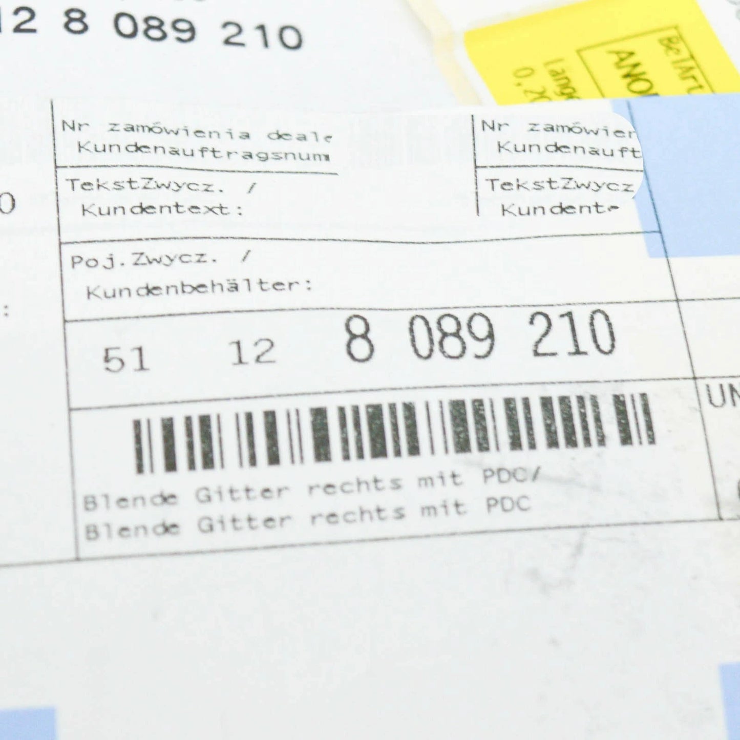 NEW BMW 3 G20 G21 M FRONT RIGHT BUMPER GRILLE INNER MOLDING 51128089210 ORIGINAL