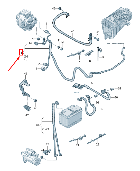 new volkswagen tiguan ad1 alternator cable harness 5q0971230lr original