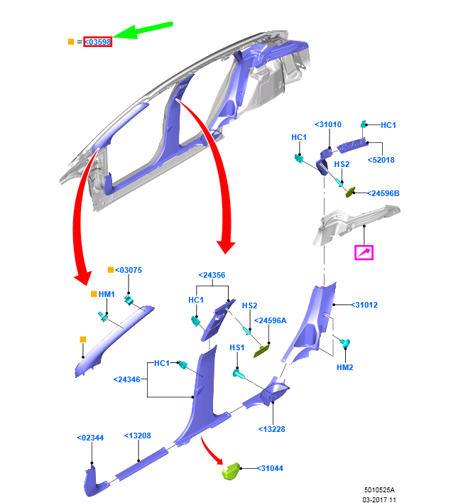 new ford focus mk3 c346 right a pillar trim bm51-a03198-am3am1 2098677 original