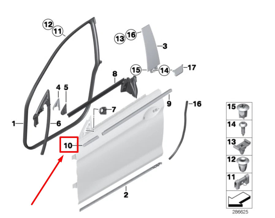 NEW BMW 6 F12 FRONT RIGHT CHANNEL COVER SHORT OUTER 7221312 51337221312 ORIGINAL