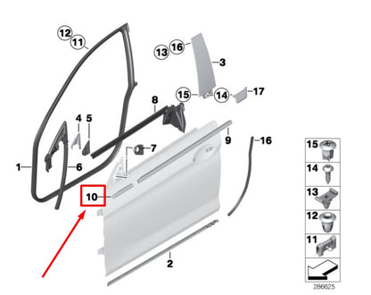 NEW BMW 6 F12 FRONT RIGHT CHANNEL COVER SHORT OUTER 7221312 51337221312 ORIGINAL