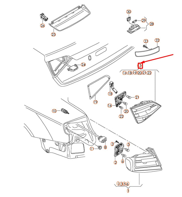 NEW AUDI A4 B8 REAR LEFT INNER TAILLIGHT 8K5945093E ORIGINAL