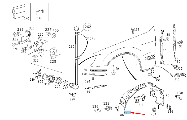 new mb s w220 front left wheel housing liner front part a2206901930 original