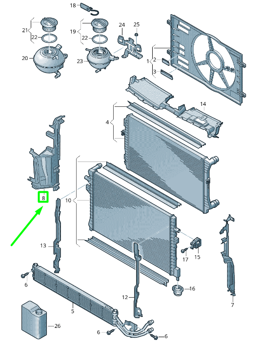 new volkswagen passat b8 3g right side radiator air deflector 3g0121284k