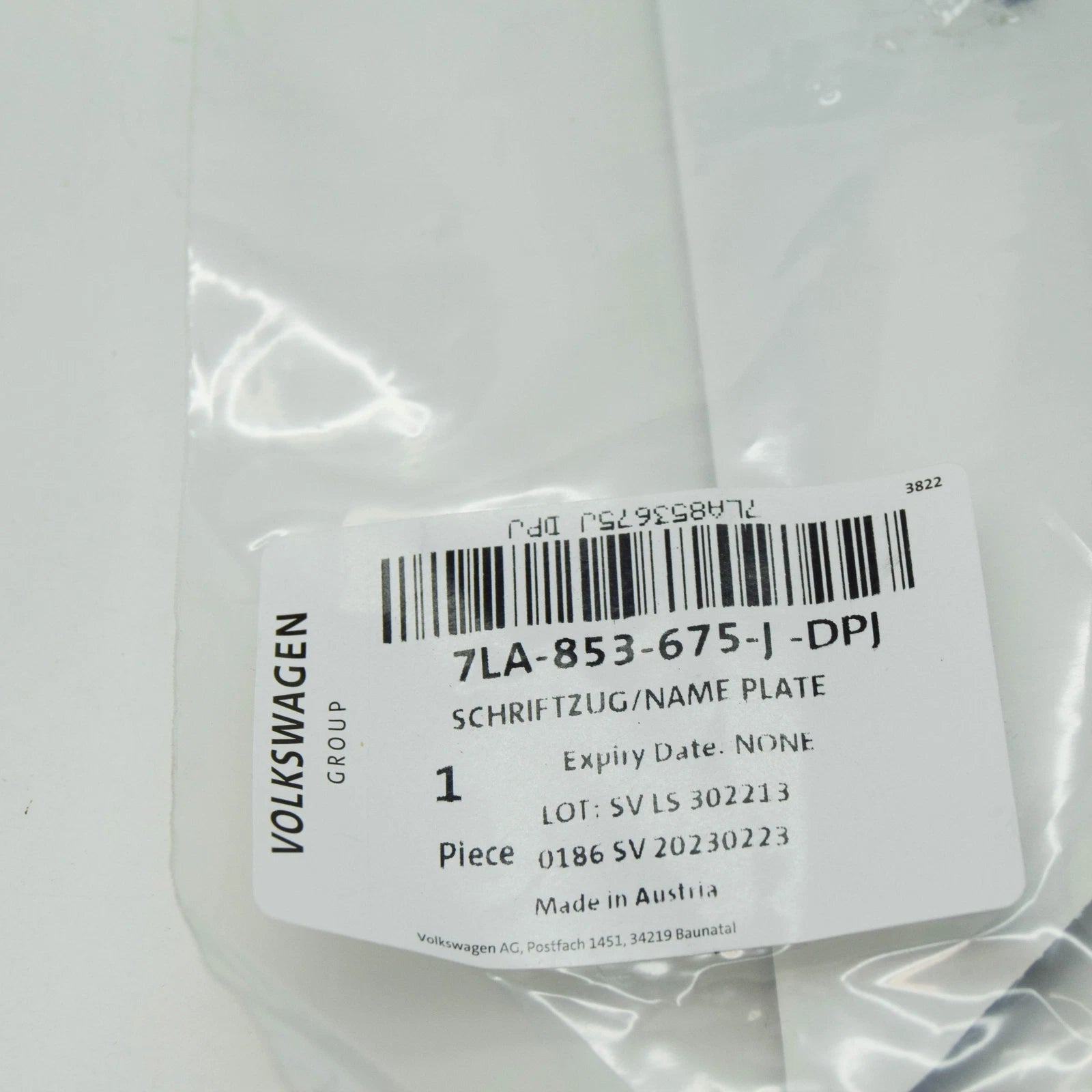 NEW VOLKSWAGEN TRANSPORTER T6 SGA SGH LEFT WING BADGE 7LA853675JDPJ ORIGINAL