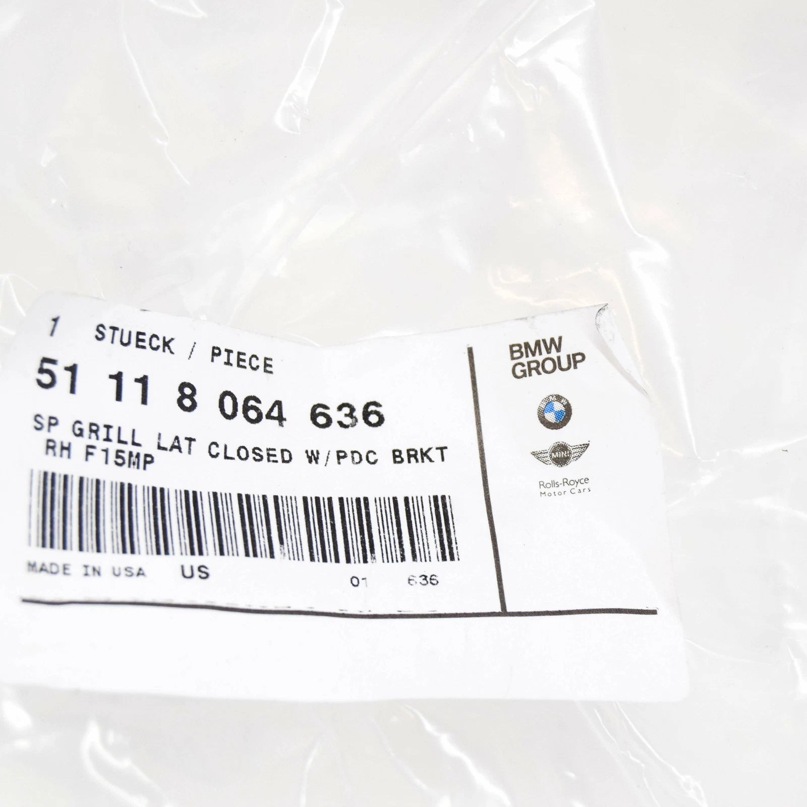 NEW BMW X5 F15 FRONT BUMPER RIGHT SIDE CLOSED M GRILL 51118064636 ORIGINAL