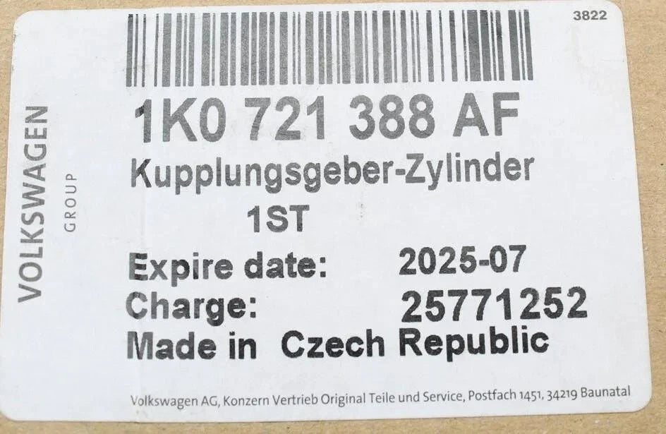 NEW VOLKSWAGEN JETTA 5C6 A6 MK6 CLUTCH MASTER CYLINDER 1K0721388AF ORIGINAL