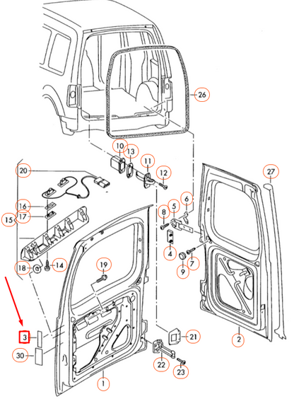 new vw caddy 2k mk3 rear back door fluorescent strip 7f0945105 original