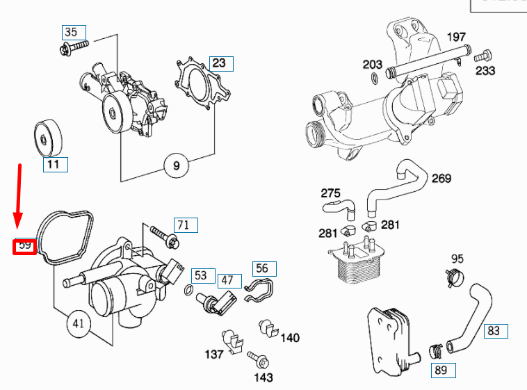 new mercedes-benz ml w163 thermostat housing sealing shim a6112030380 original