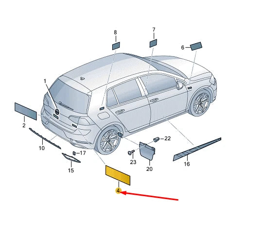 NEW VW GOLF MK8 REAR 'ETSI' EMBLEM BADGE INSCRIPTION 5H0853675L2ZZ ORIGINAL