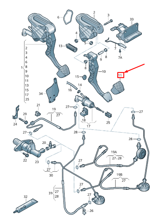 new vw golf plus 52 clutch pedal pad rhd 1k27216014j4 original