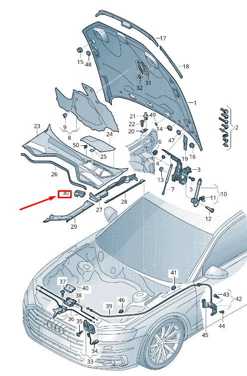 NEW AUDI A8 4N RIGHT BONNET SEALING ELEMENT 4N0823722A