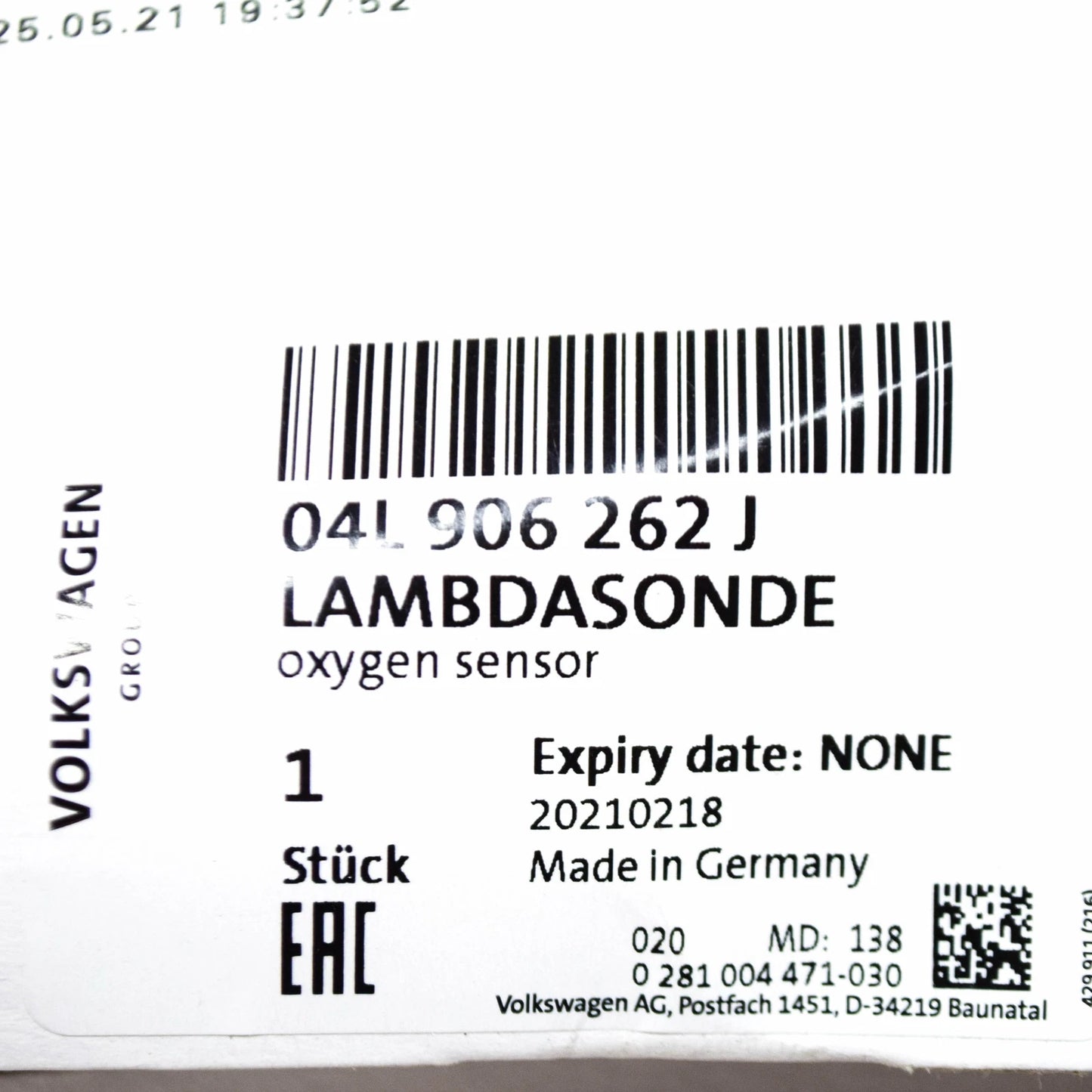 NEW VOLKSWAGEN PASSAT B8 3G2 LAMBDA EXHAUST OXYGEN SENSOR 04L906262J ORIGINAL